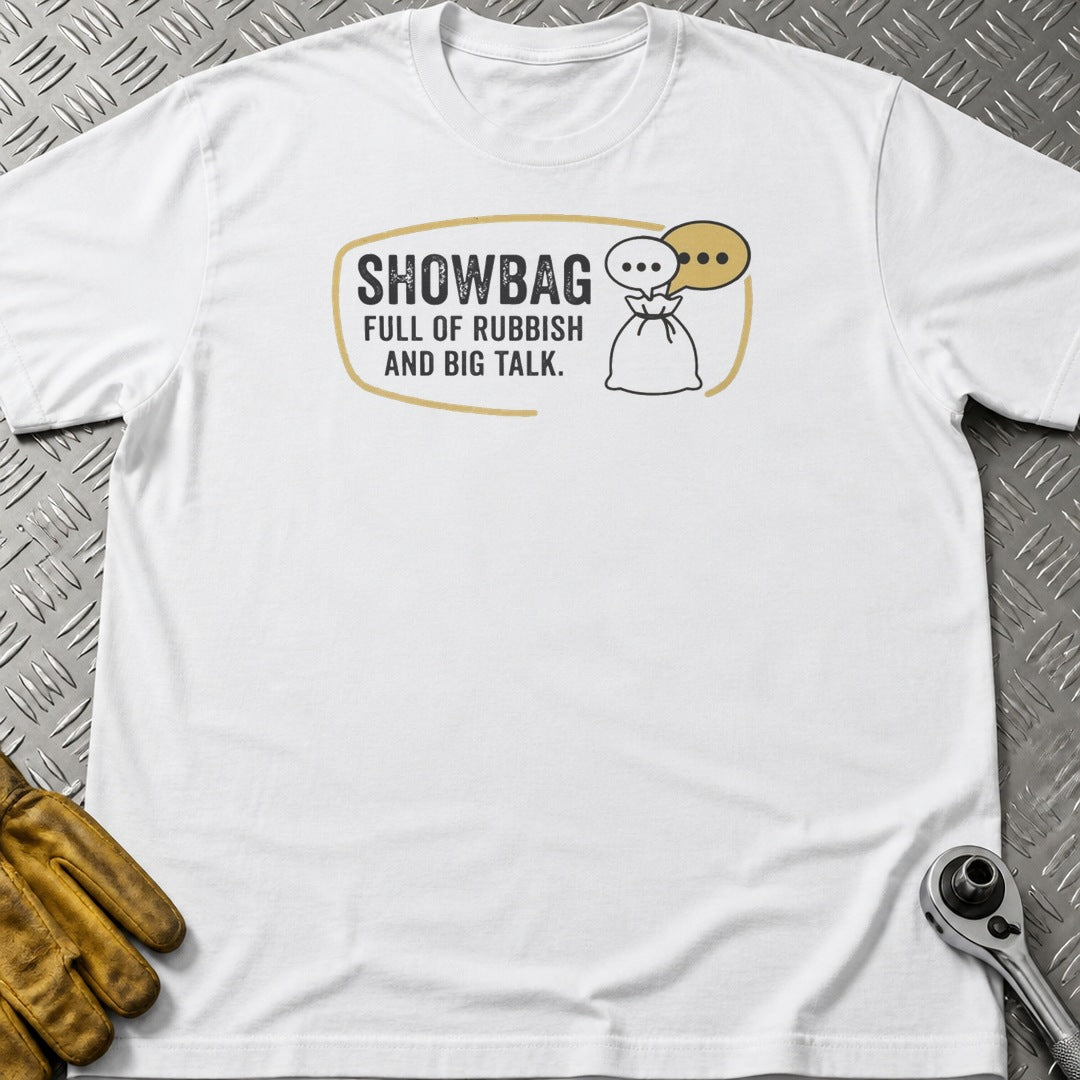 Show Bag t-shirt flat lay