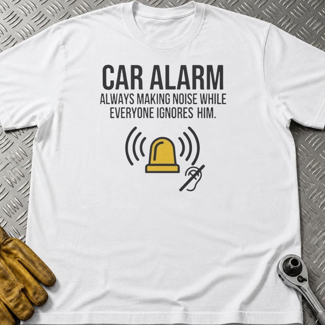 Car Alarm t-shirt flat lay