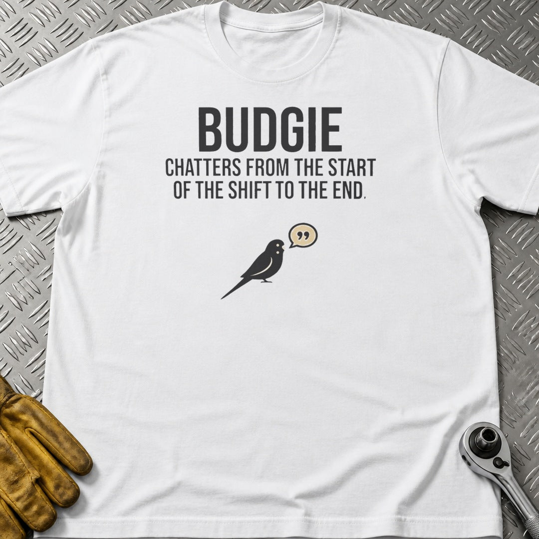 Budgie t-shirt flat lay