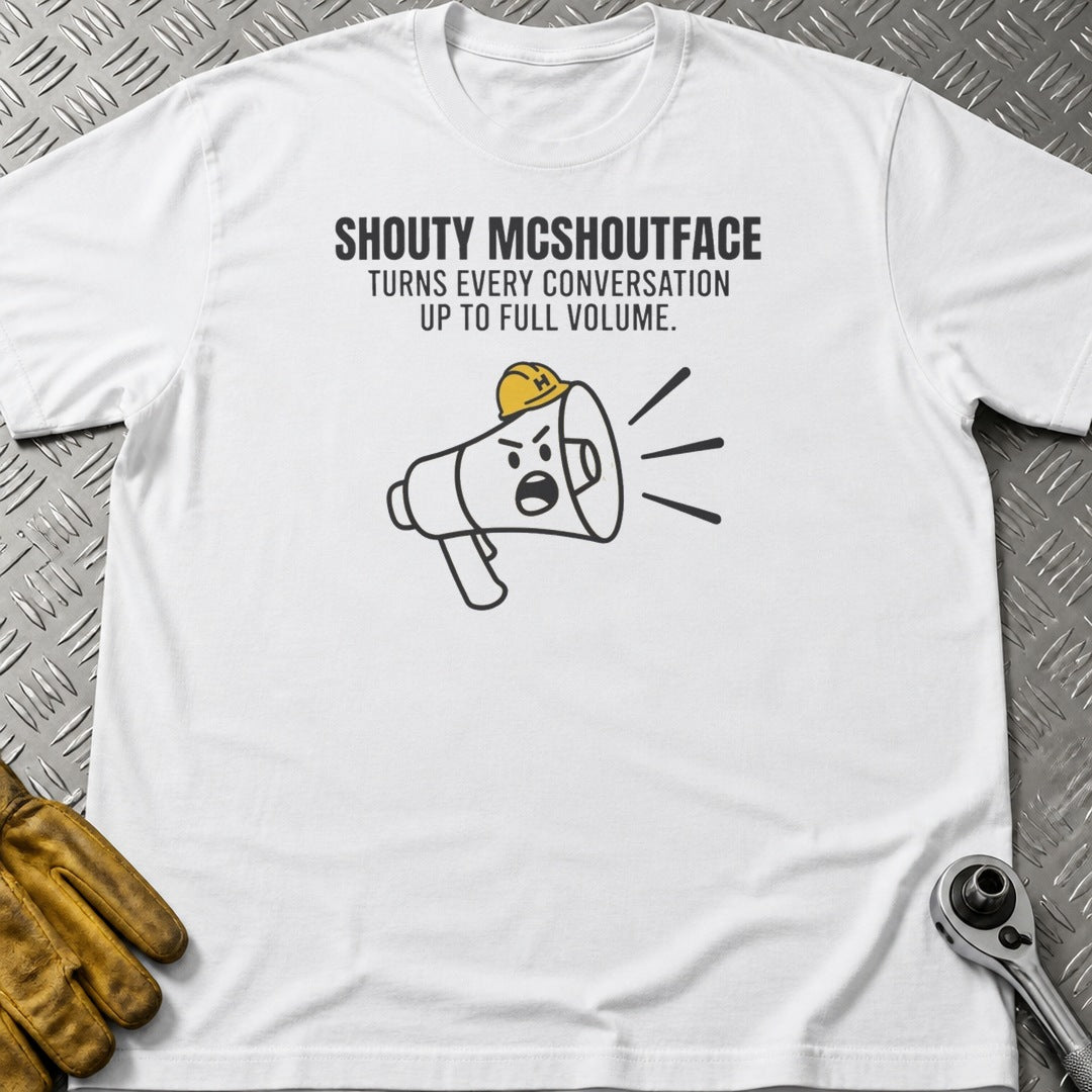 Shouty t-shirt flat lay