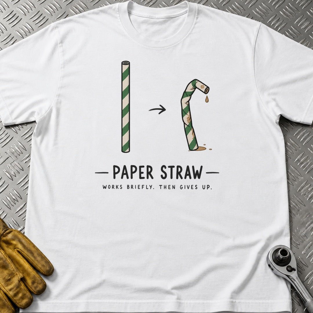 Paper Straw t-shirt flat lay