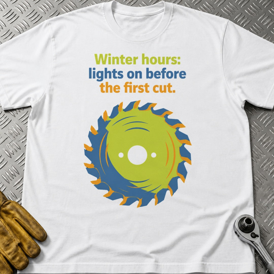 Winter Hours 2 t-shirt flat lay