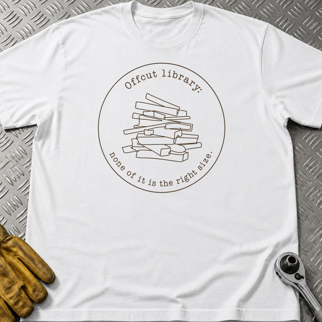 Offcut Library 2 t-shirt flat lay
