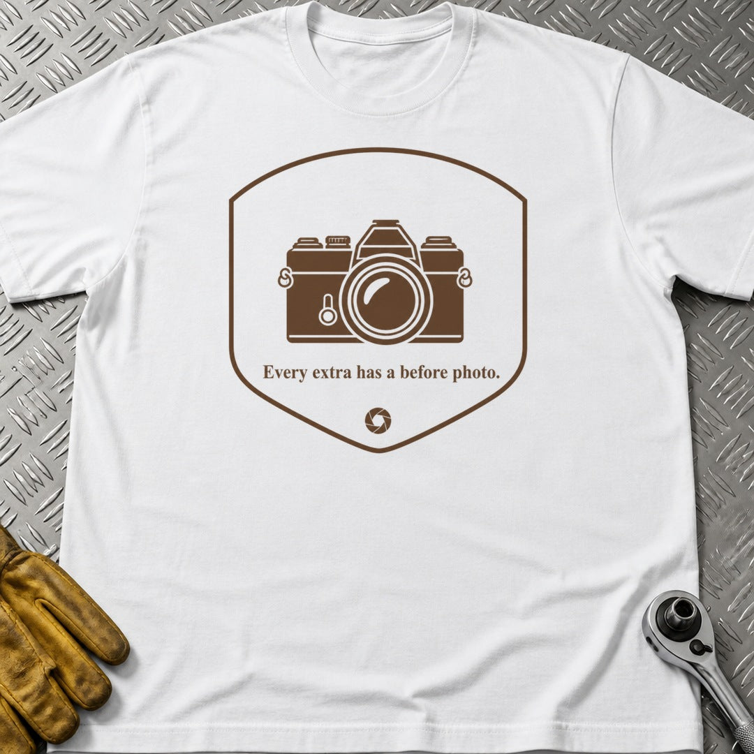 Before Photo t-shirt flat lay