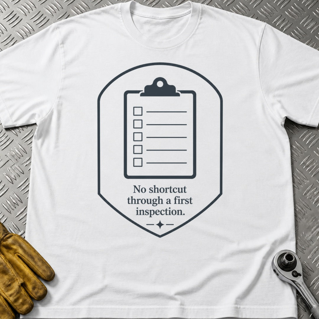 First Inspection t-shirt flat lay