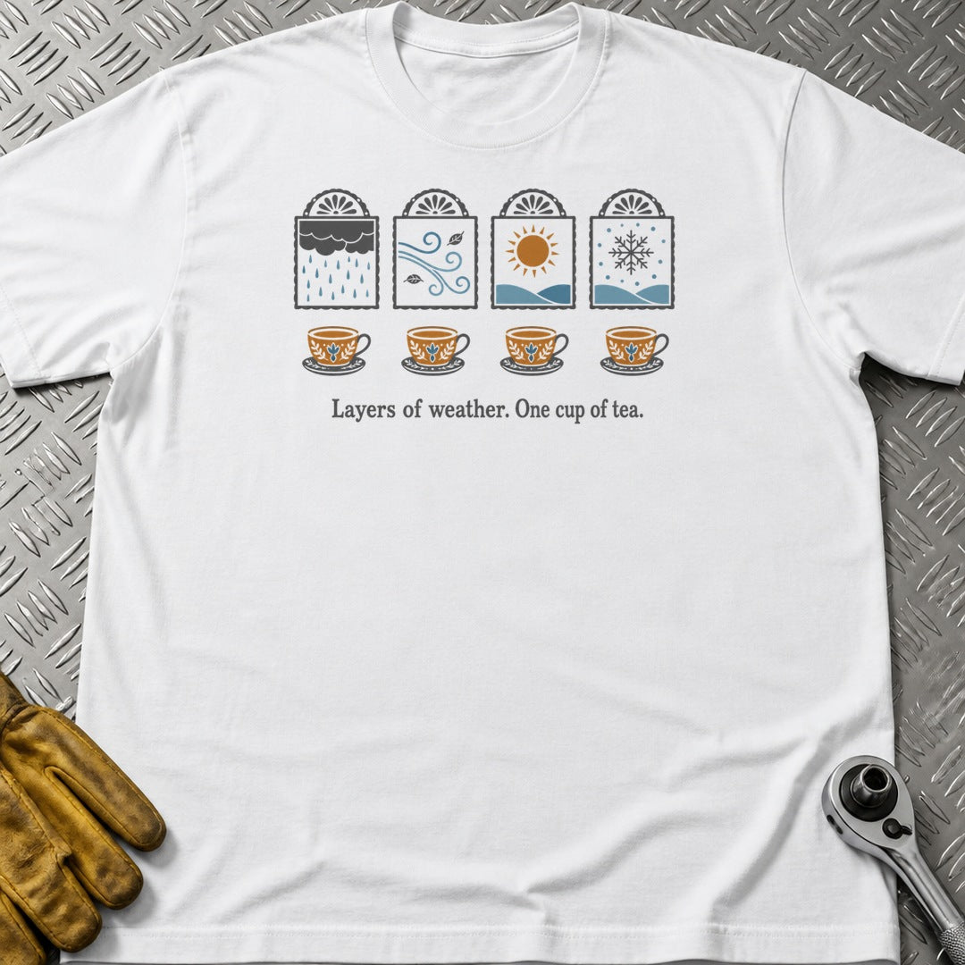 Layers of Weather t-shirt flat lay