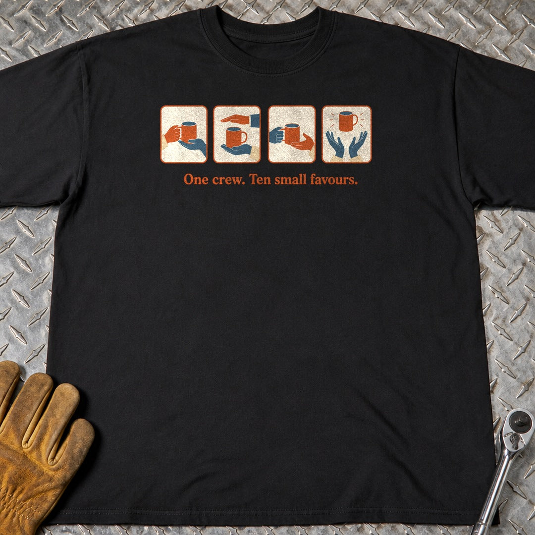 One Crew t-shirt flat lay