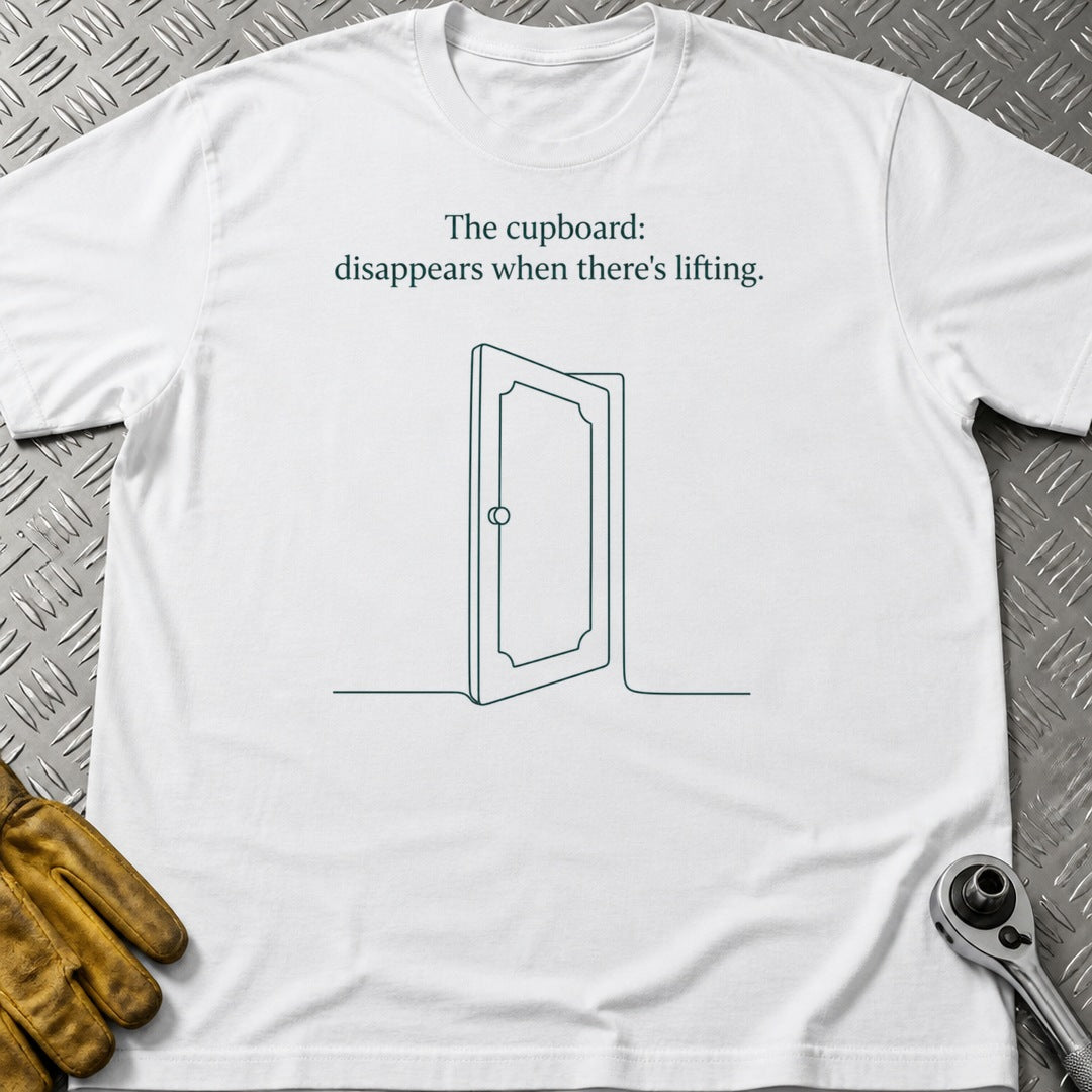 The Cupboard t-shirt flat lay