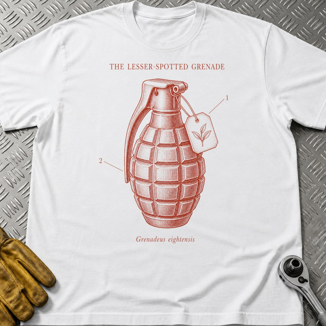 Grenade t-shirt flat lay