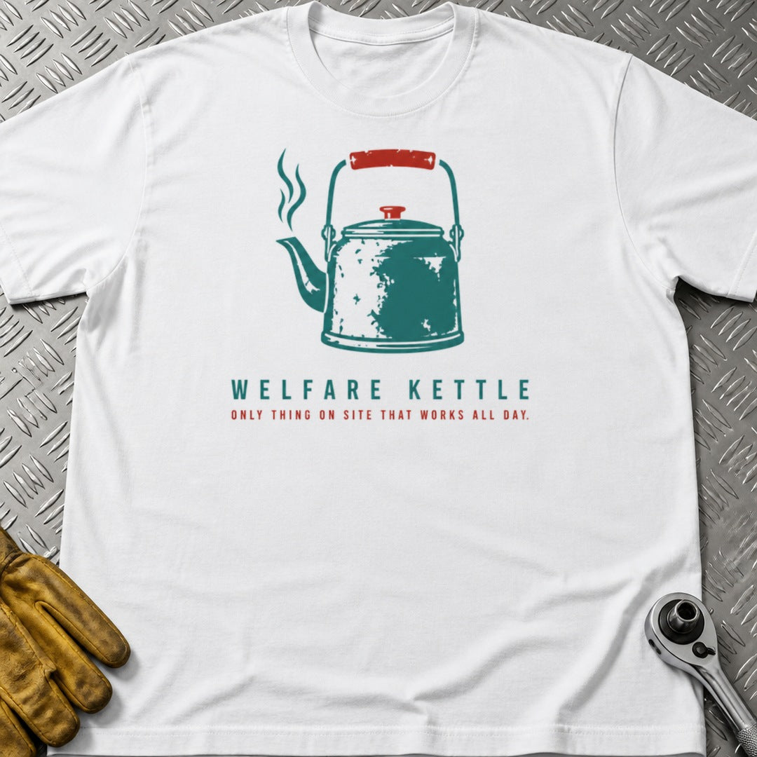 Welfare Kettle t-shirt flat lay