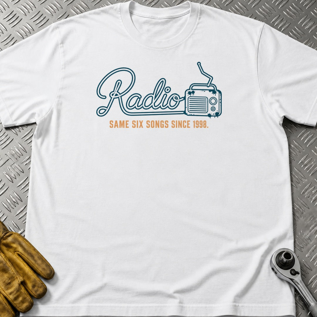 Radio t-shirt flat lay