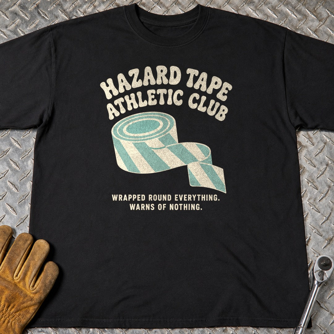 Hazard Tape t-shirt flat lay