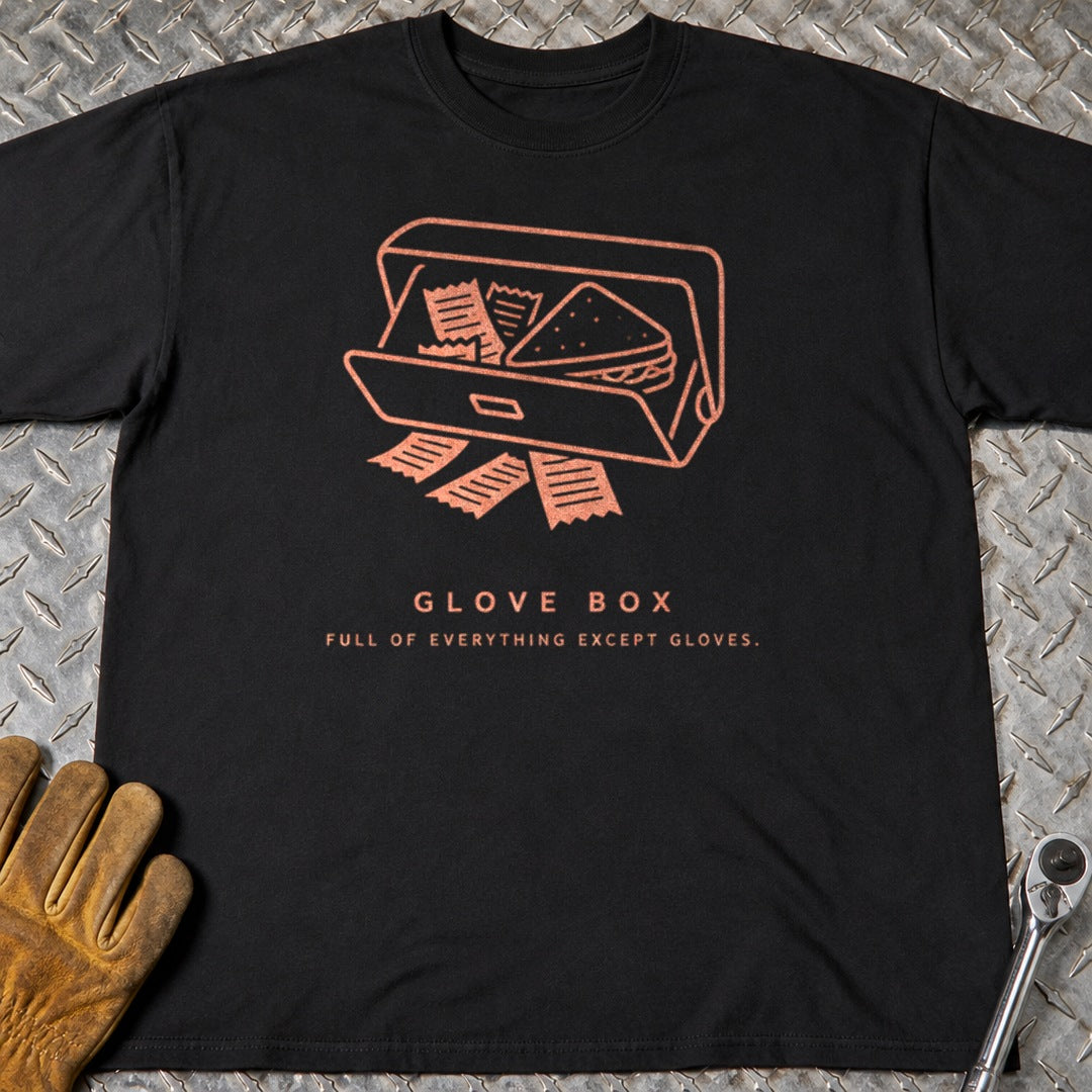 Glove Box t-shirt flat lay
