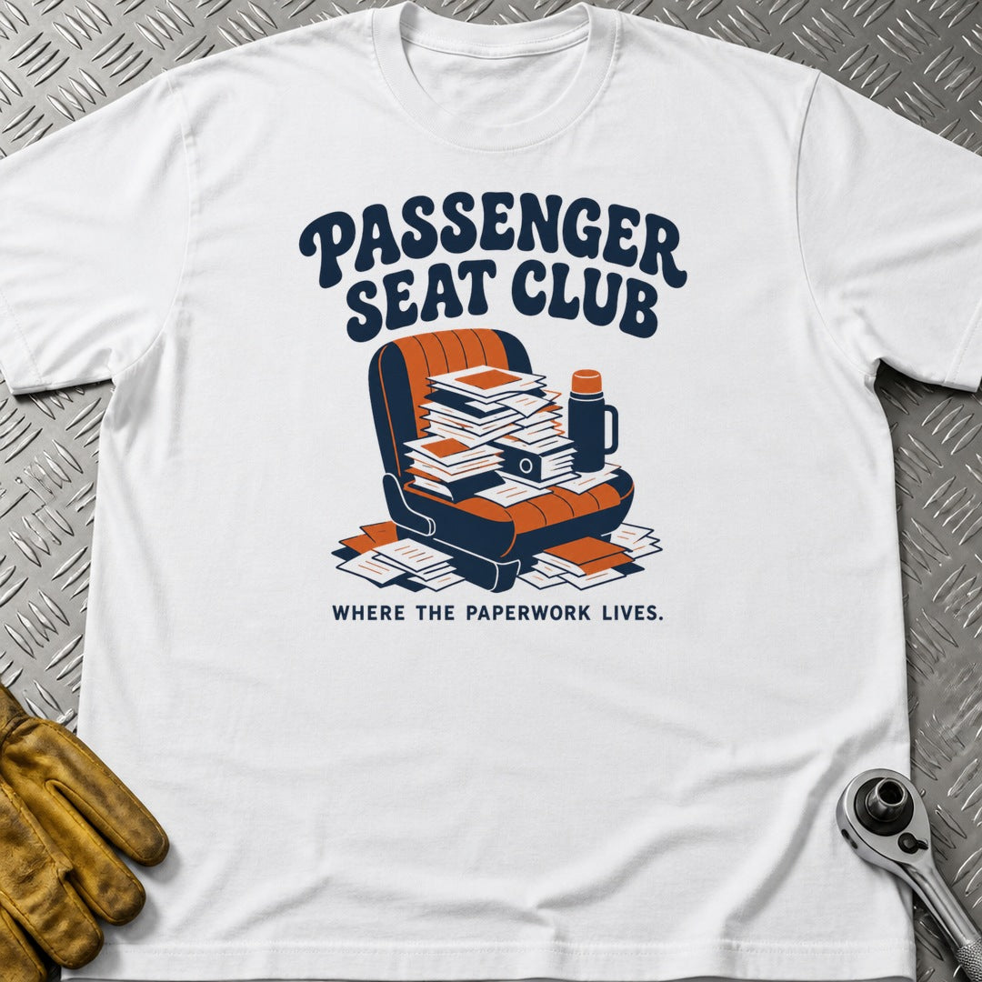Passenger Seat t-shirt flat lay
