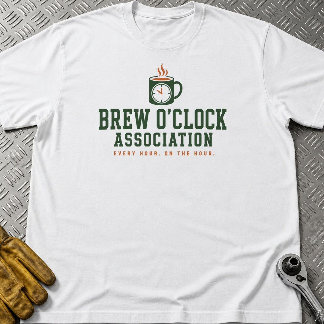 Brew O'Clock t-shirt flat lay