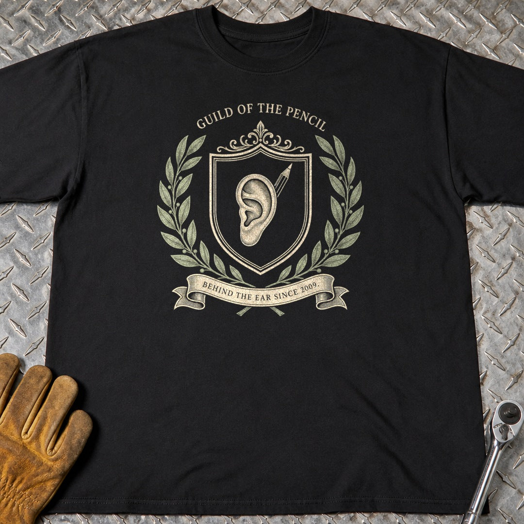 Pencil t-shirt flat lay