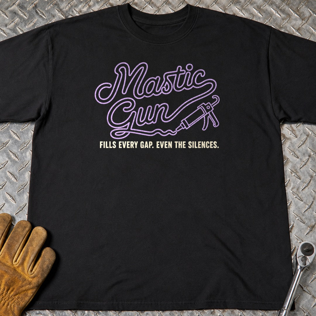 Mastic Gun t-shirt flat lay