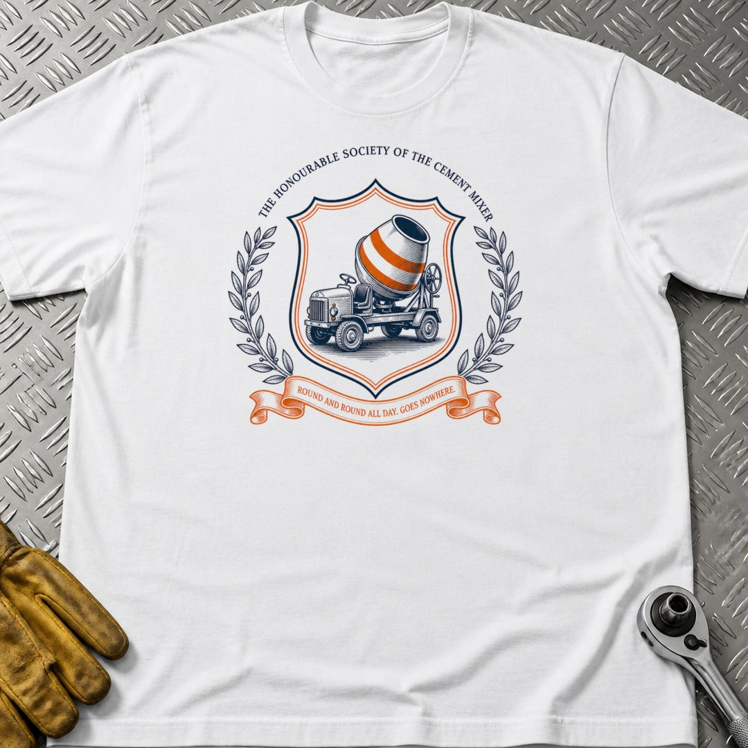 Cement Mixer t-shirt flat lay