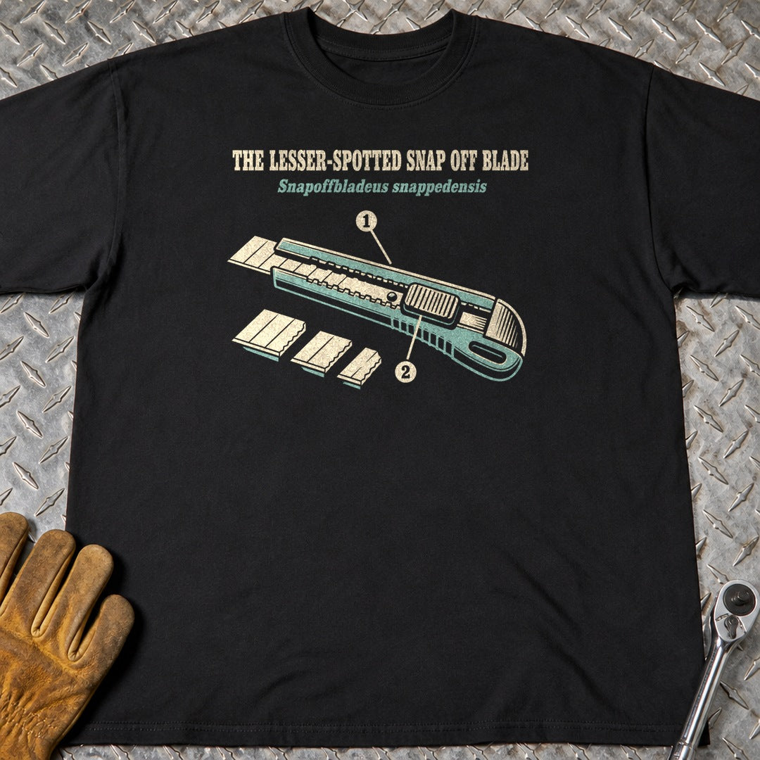 Snap Off Blade t-shirt flat lay