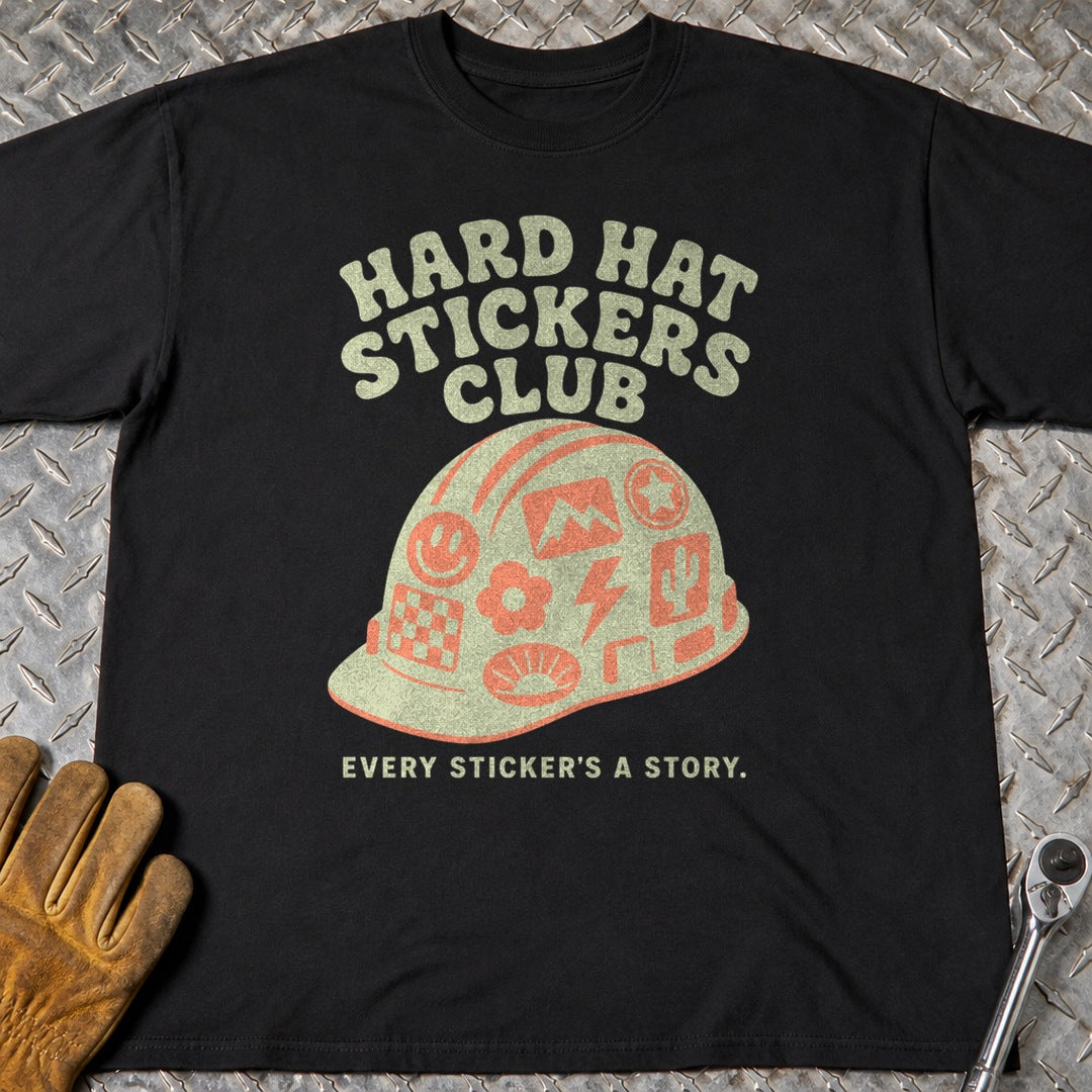 Hard Hat Stickers t-shirt flat lay