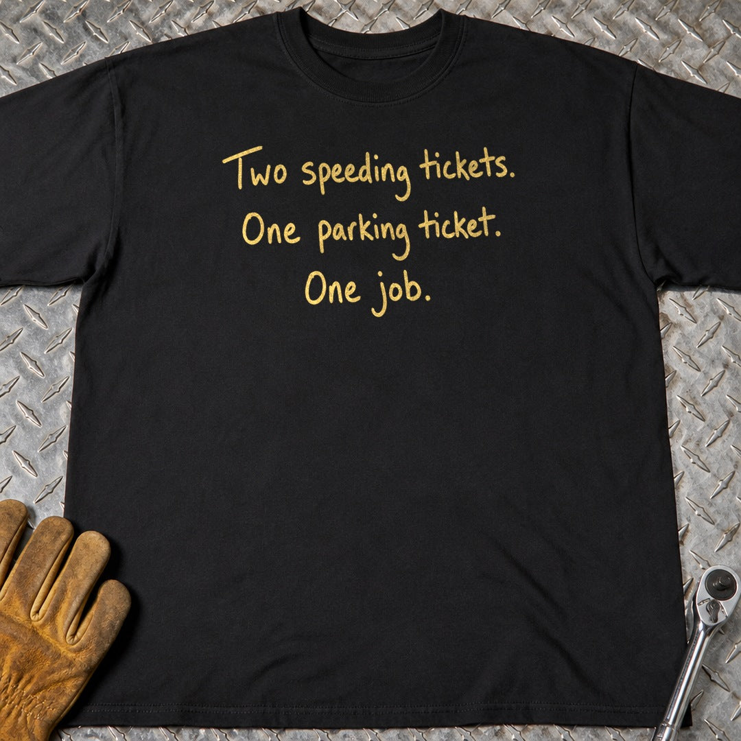 Speeding Tickets t-shirt flat lay