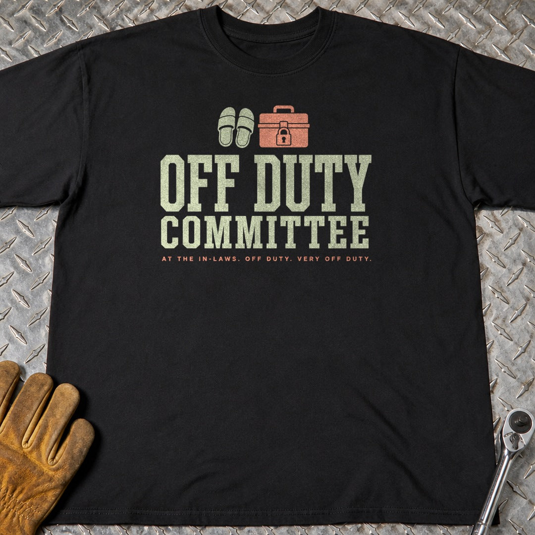 Off Duty t-shirt flat lay