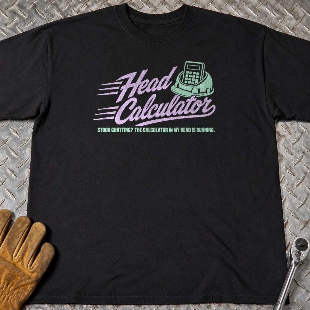 Head Calculator t-shirt flat lay