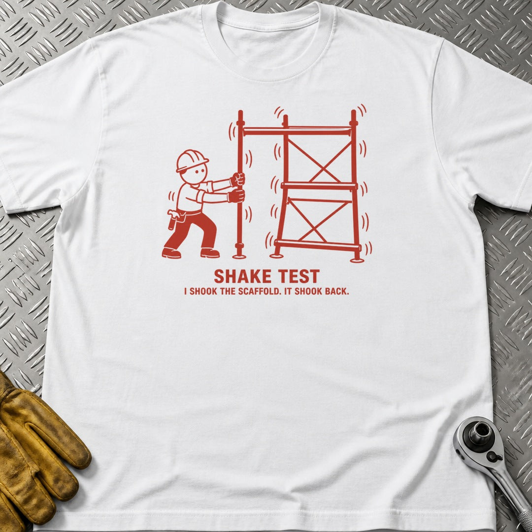 Shake Test t-shirt flat lay