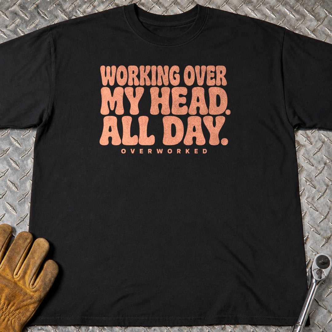 Overworked t-shirt flat lay