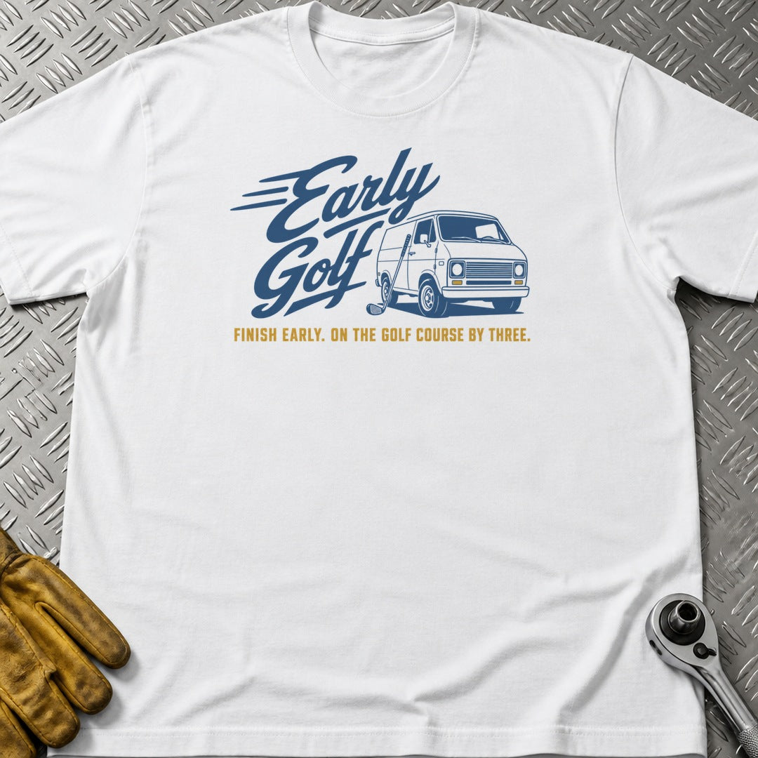 Early Golf t-shirt flat lay