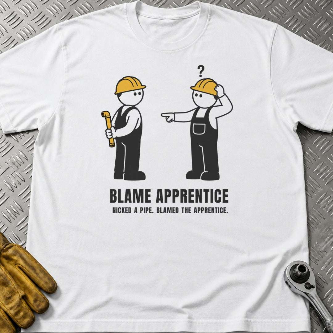 Blame Apprentice t-shirt flat lay