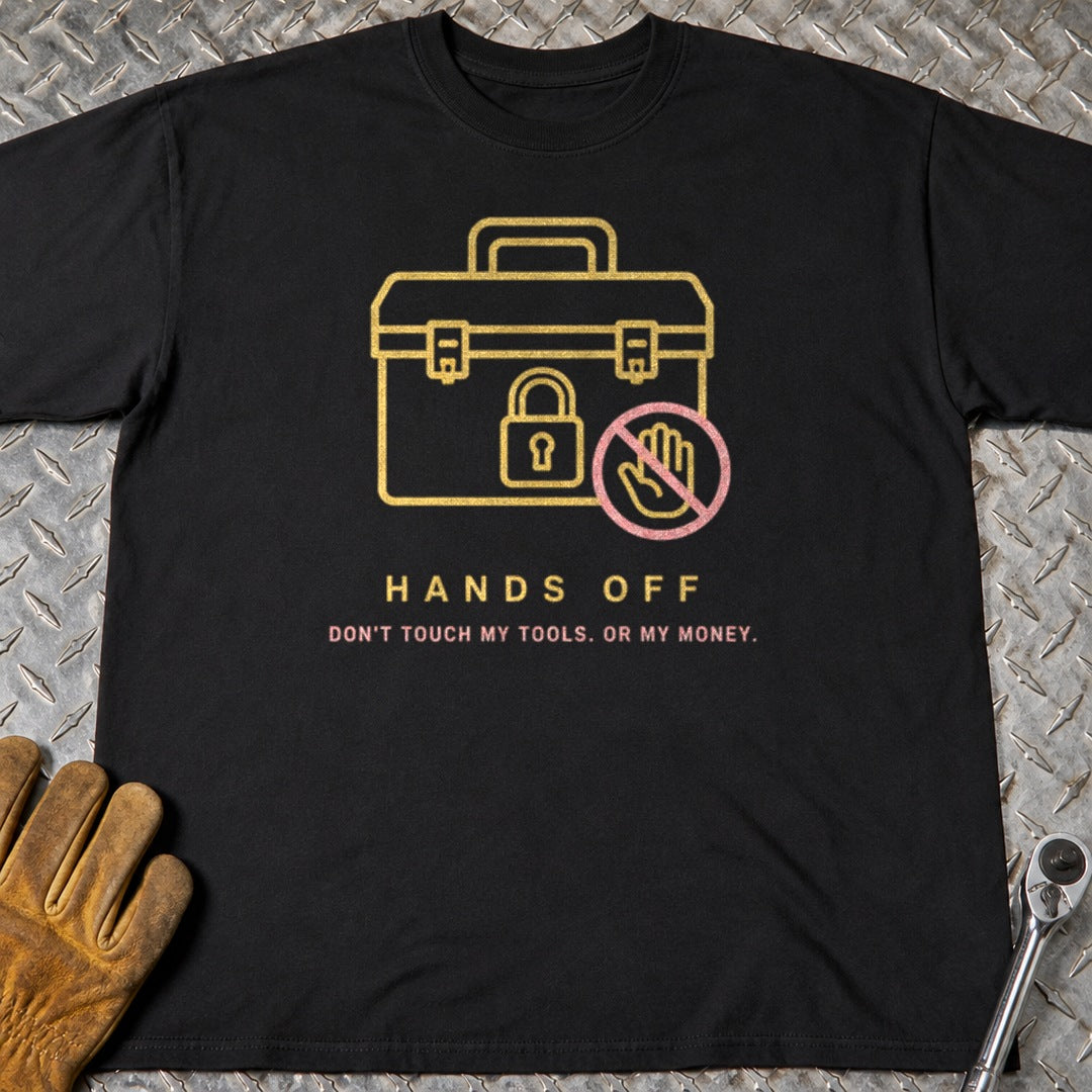 Hands Off t-shirt flat lay