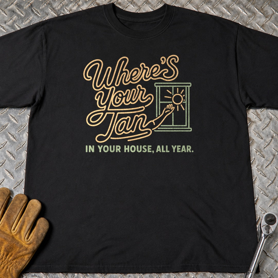 Where's Your Tan t-shirt flat lay