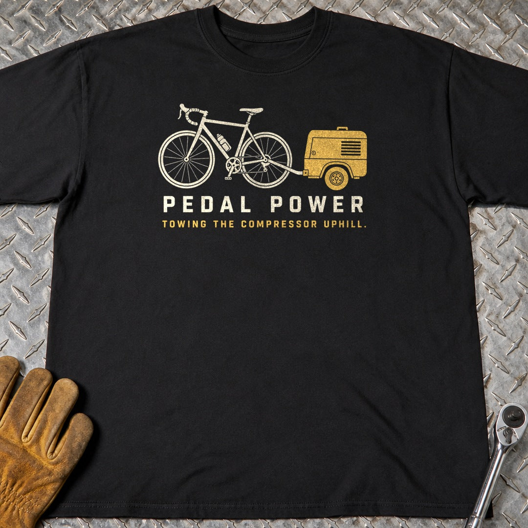 Pedal Power t-shirt flat lay