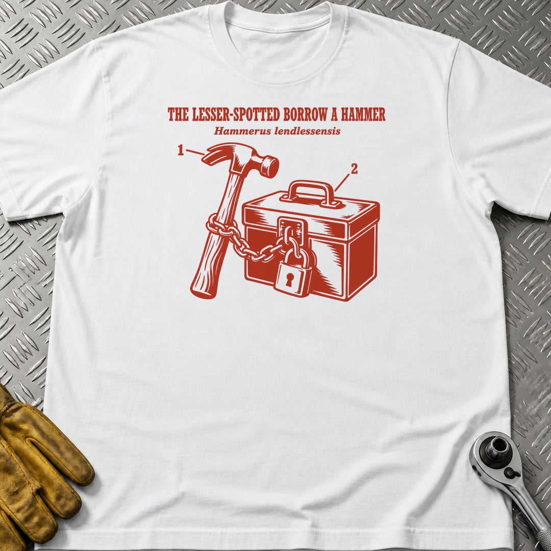 Borrow A Hammer t-shirt flat lay