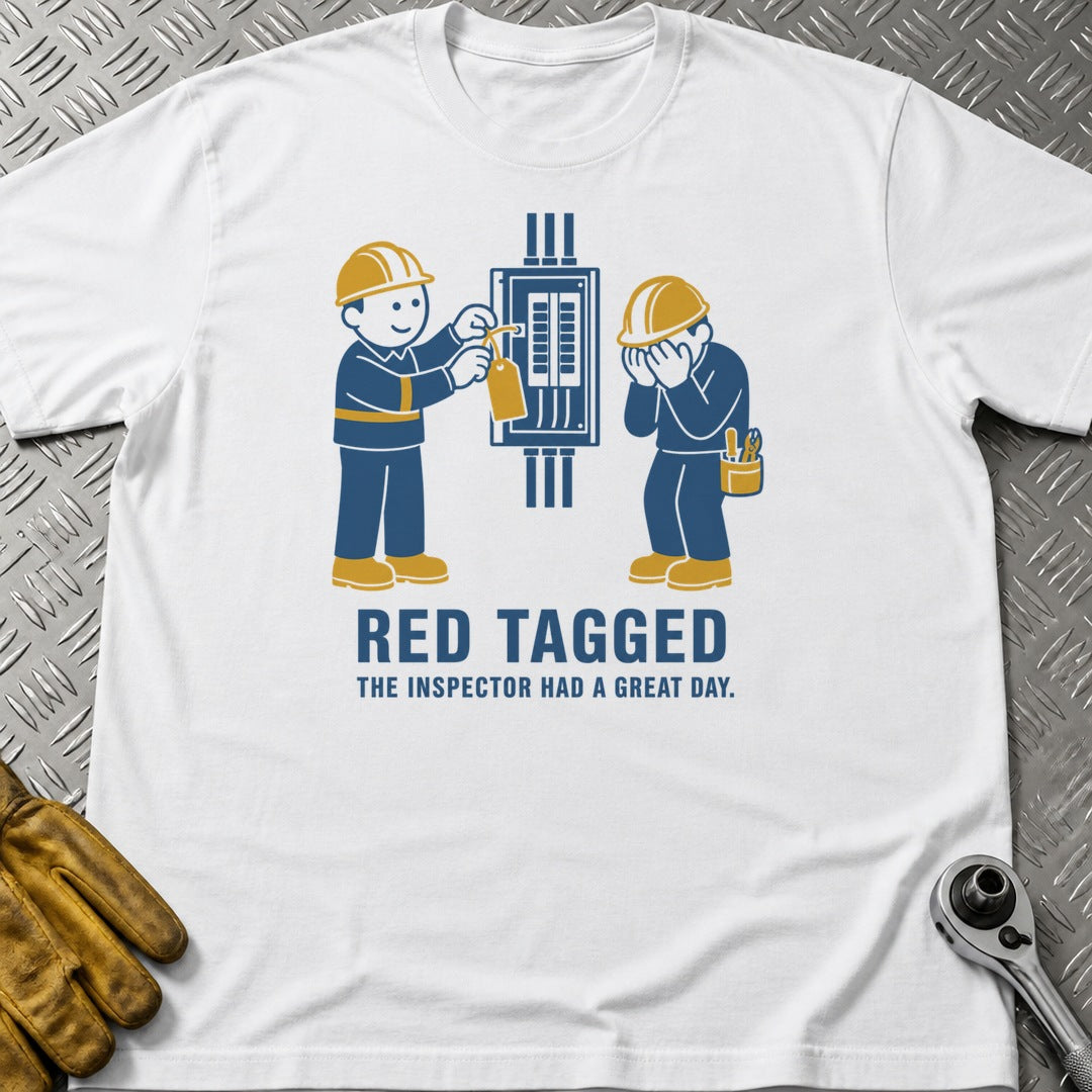 Red Tagged t-shirt flat lay