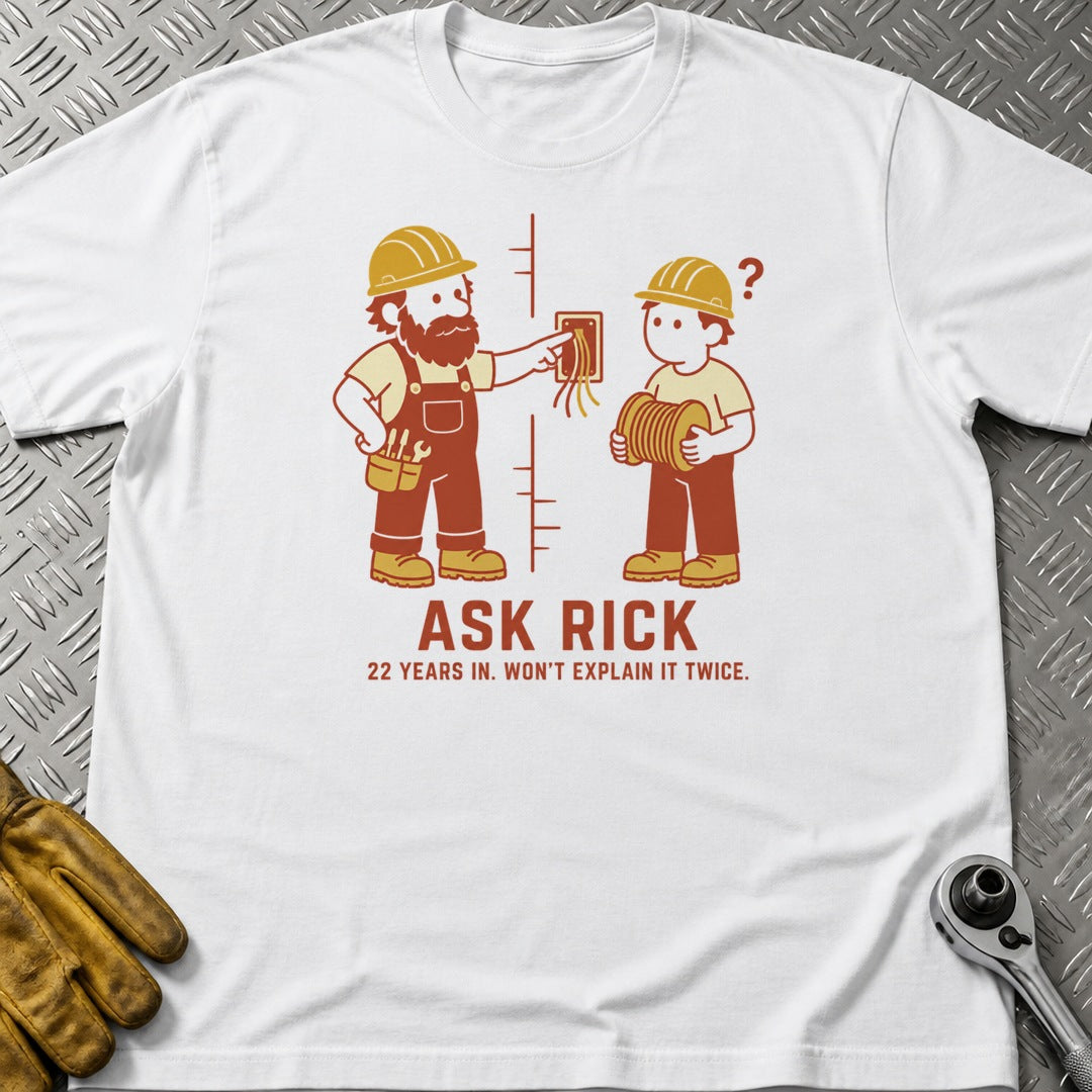 Ask Rick t-shirt flat lay