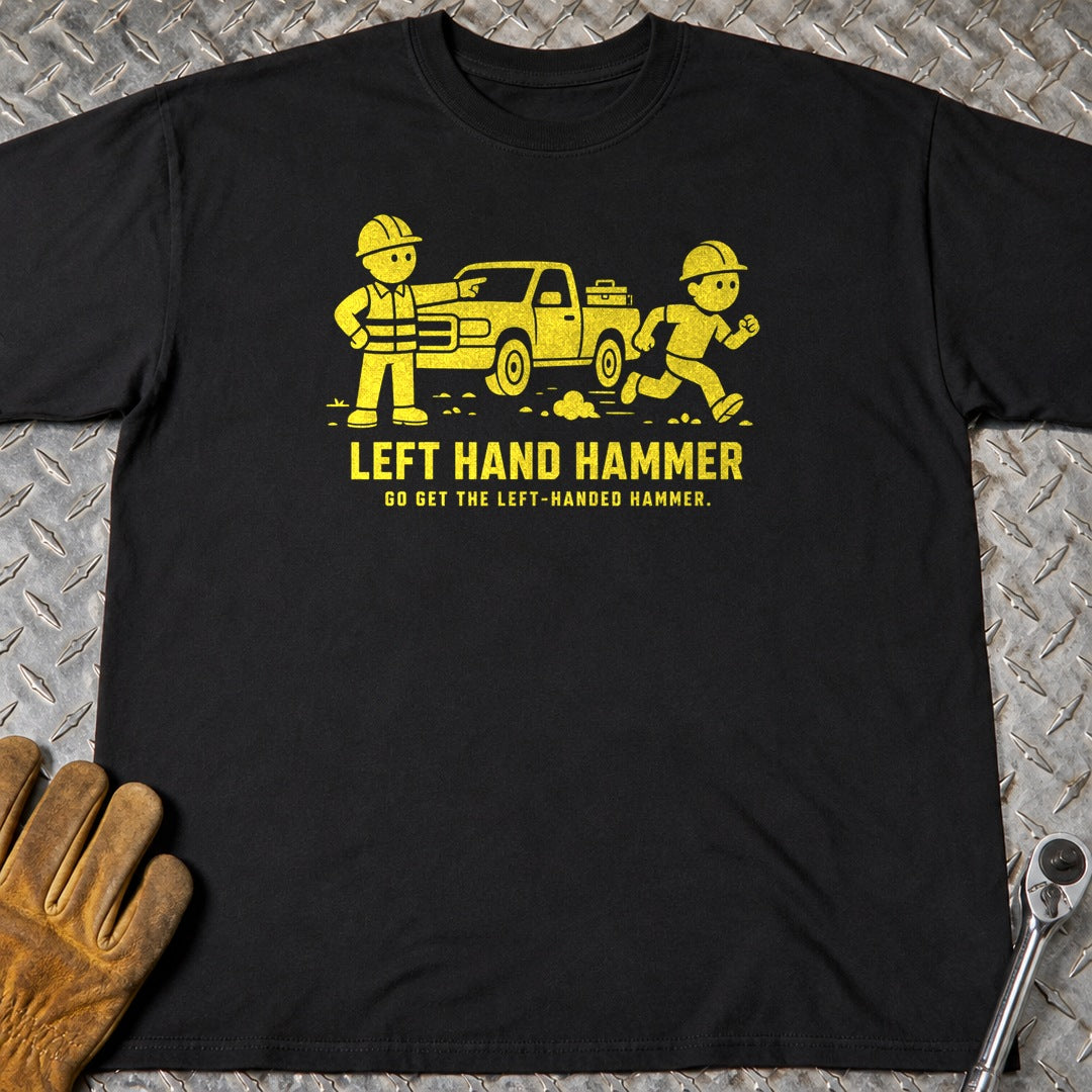 Left Hand Hammer t-shirt flat lay