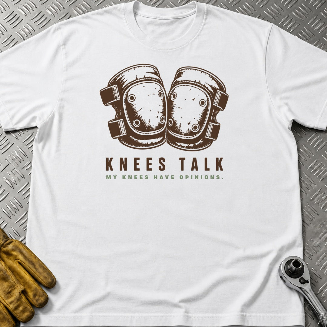 Knees Talk t-shirt flat lay