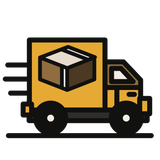 Fast shipping box van carrying a cardboard parcel
