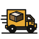Fast shipping box van carrying a cardboard parcel